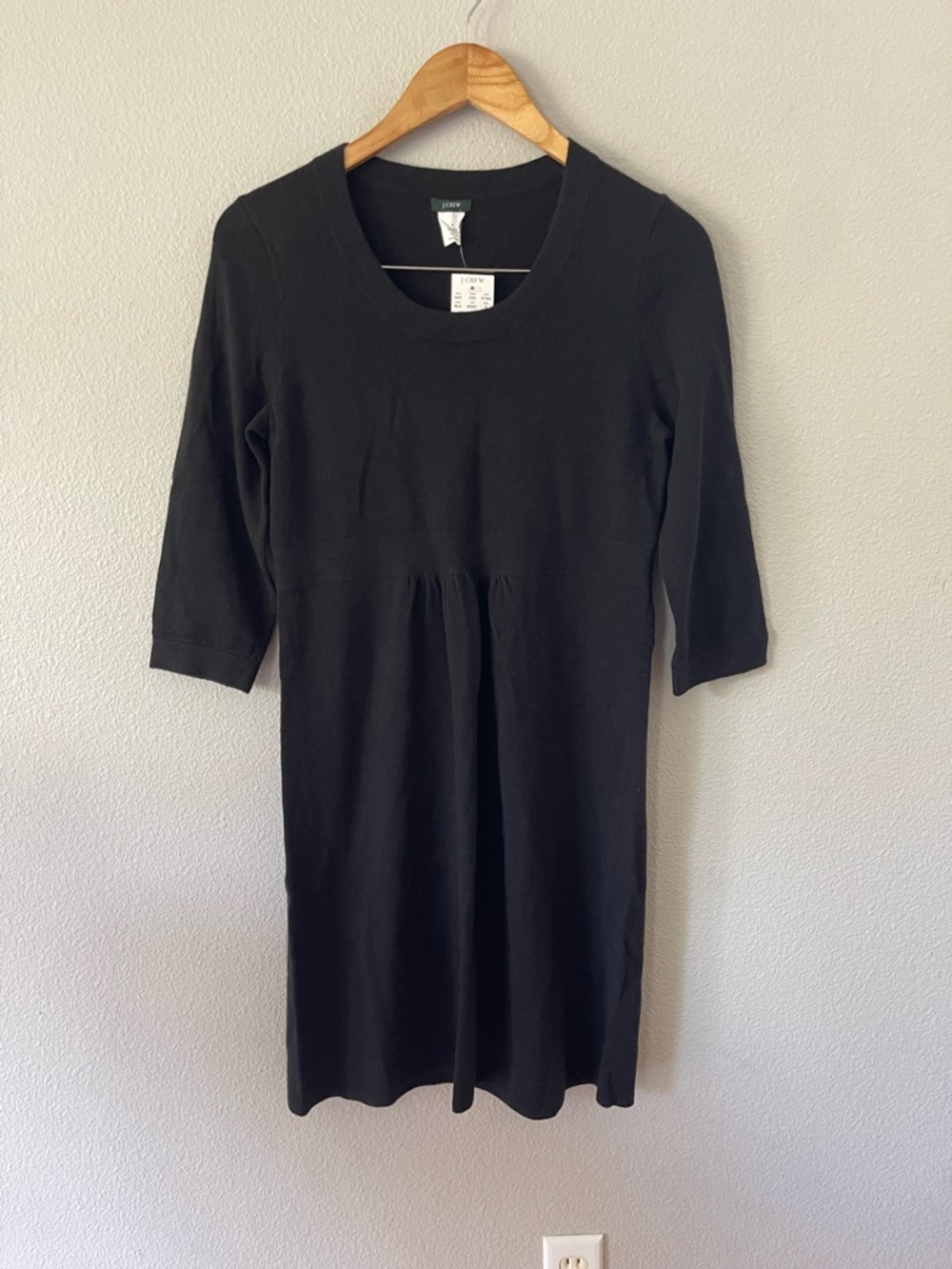 J. Crew Wool Cashmere Sweater Dress Black 3/4 Sleeves Size S NWT